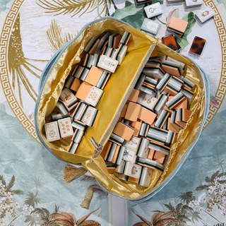 Sky Blue Velvet Tile Zipper Bag with Tiles by Mahj Tile Haus